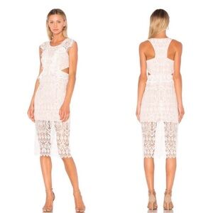 Revolve Alexis Pepa Lace Cut-Out Ruffle White Midi Dress‎ M